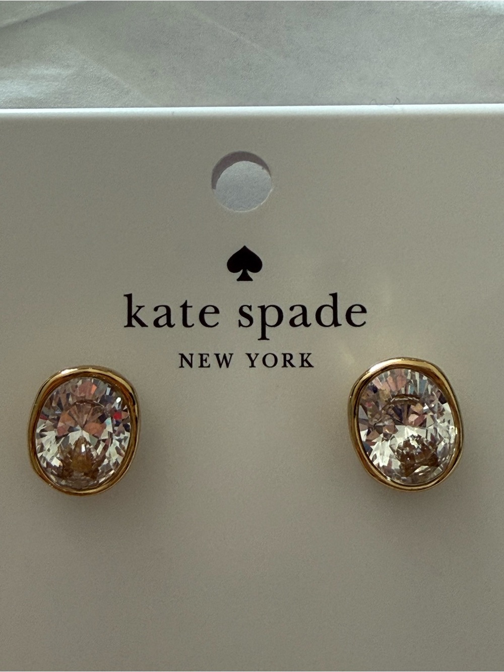 kate spade gold-tone clear crystal oval stud earrings